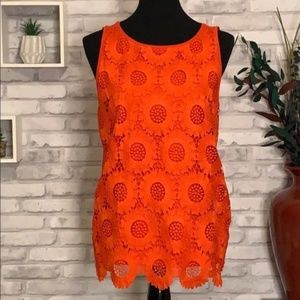 LOFT Sunset Orange W/ Floral Print Sleeveless Top